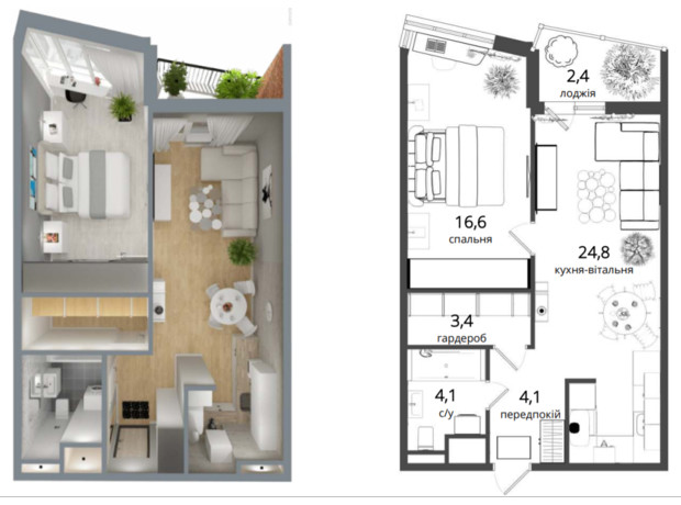 ЖК Art Парк: планування 1-кімнатної квартири 54 м²