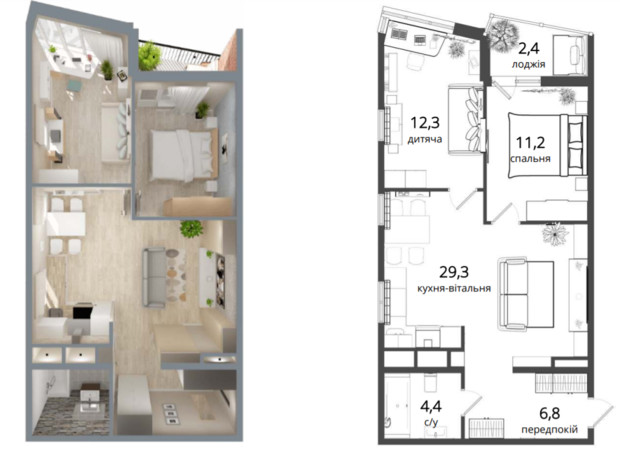 ЖК Art Парк: планировка 2-комнатной квартиры 65 м²