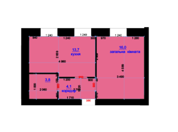 ЖК Княжий: планування 1-кімнатної квартири 37.6 м²