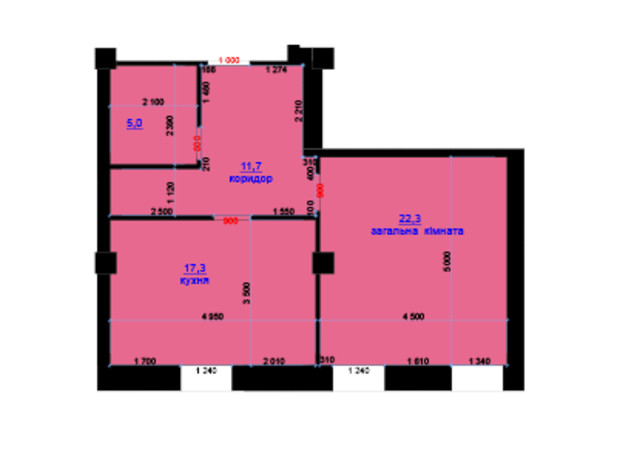 ЖК Княжий: планування 1-кімнатної квартири 56.3 м²