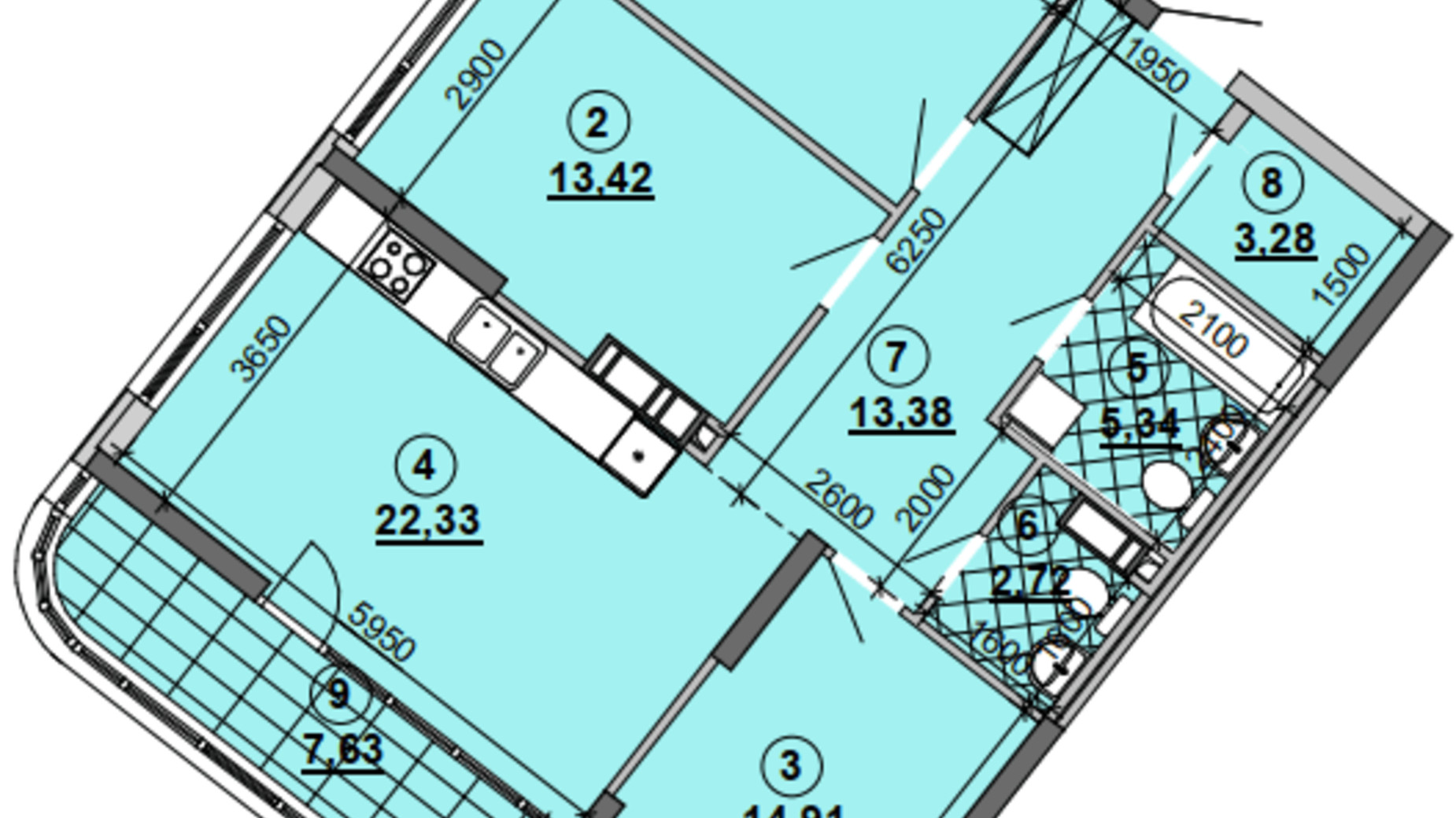 Планировка 3-комнатной квартиры в ЖК Great 96.82 м², фото 357760