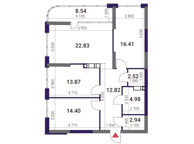 ЖК Great: планировка 3-комнатной квартиры 99.31 м²