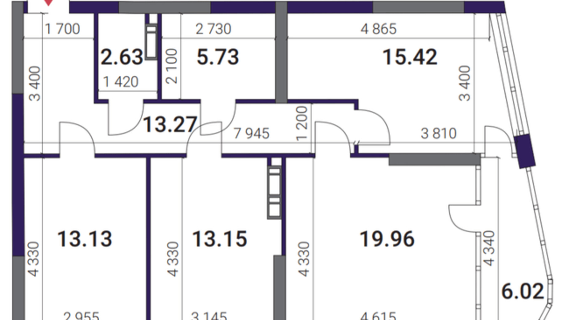 Планировка 3-комнатной квартиры в ЖК Great 90.06 м², фото 357866