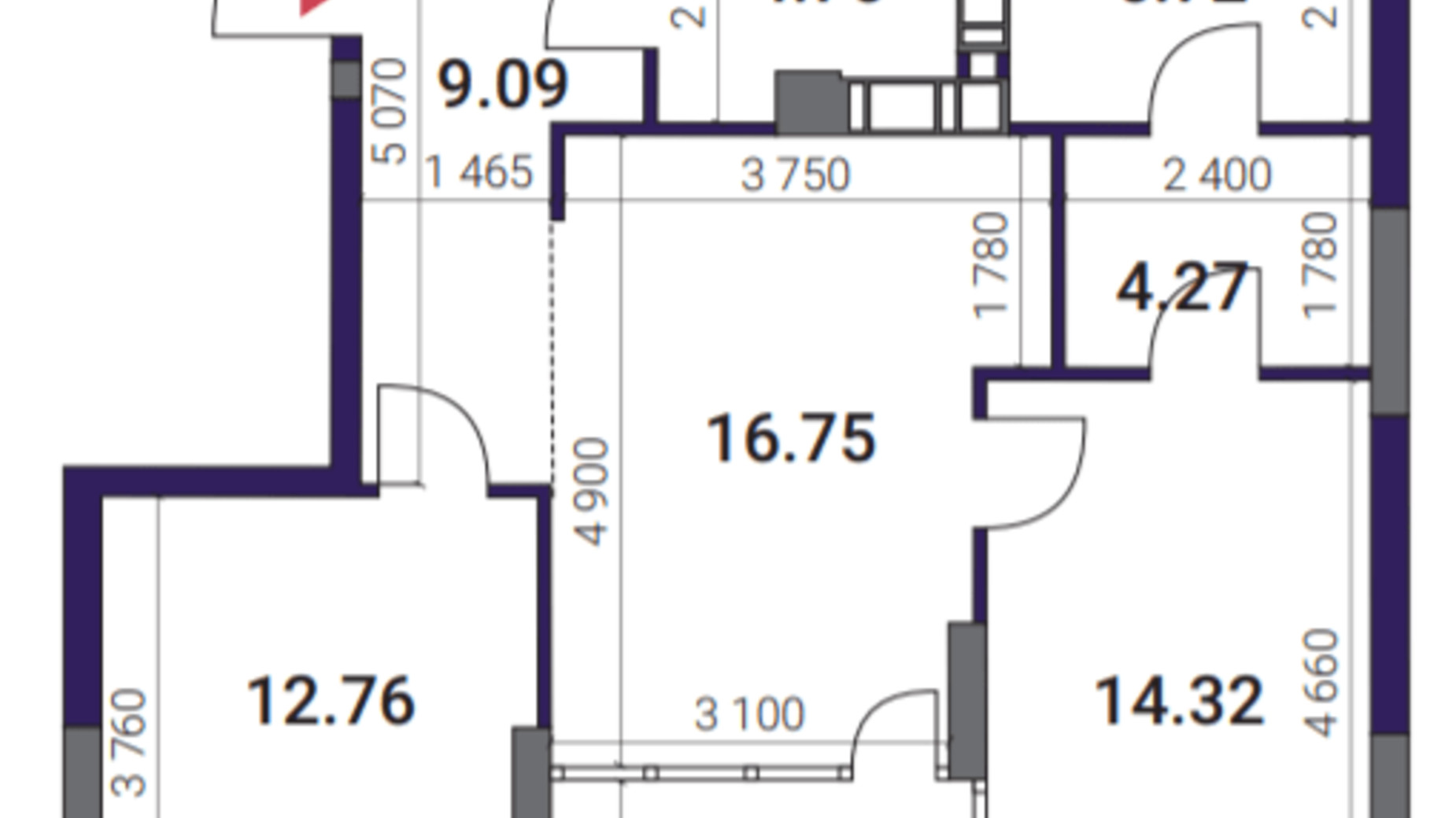 Планировка 2-комнатной квартиры в ЖК Great 74.21 м², фото 357874