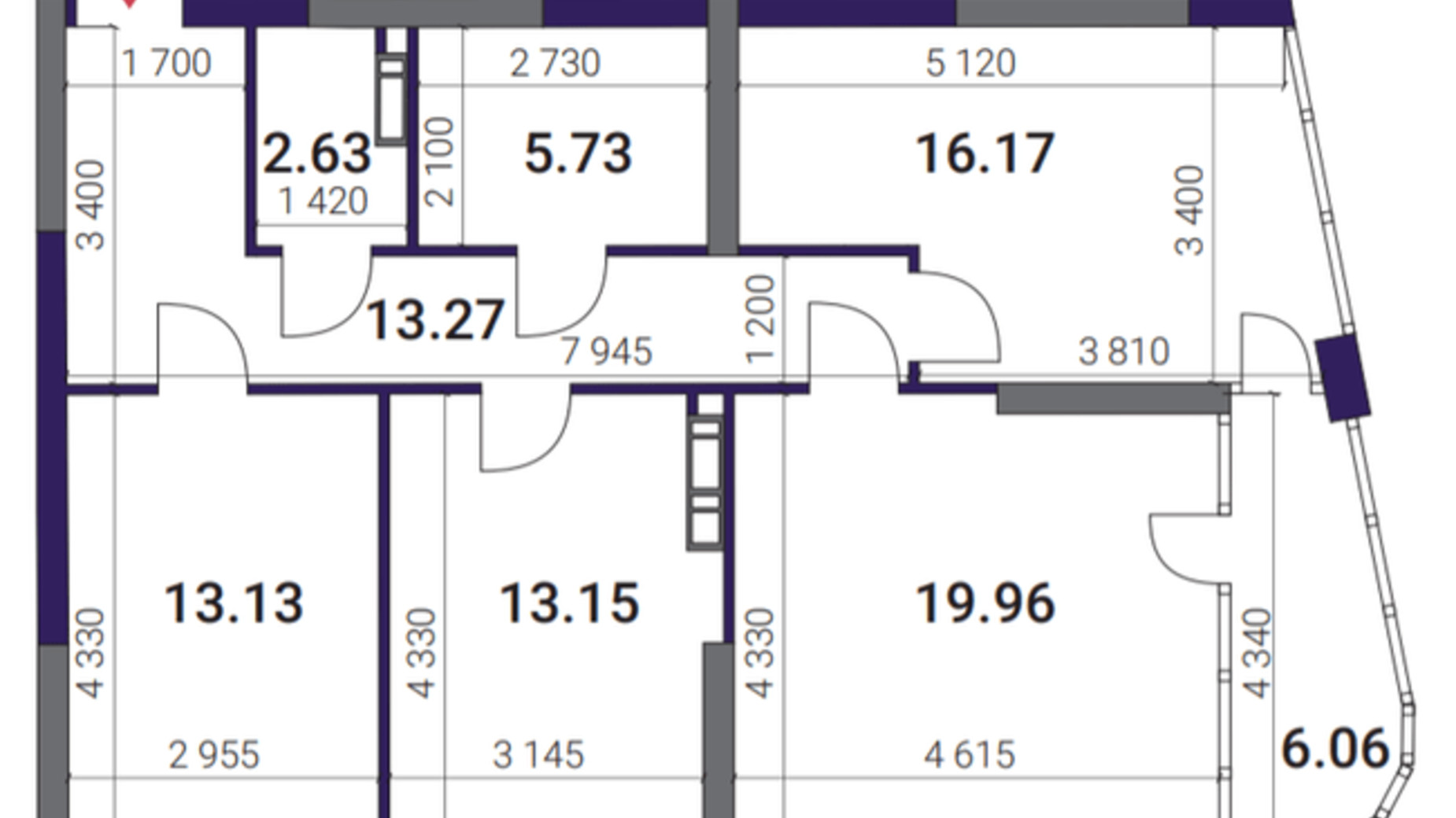 Планировка 3-комнатной квартиры в ЖК Great 90.06 м², фото 357884