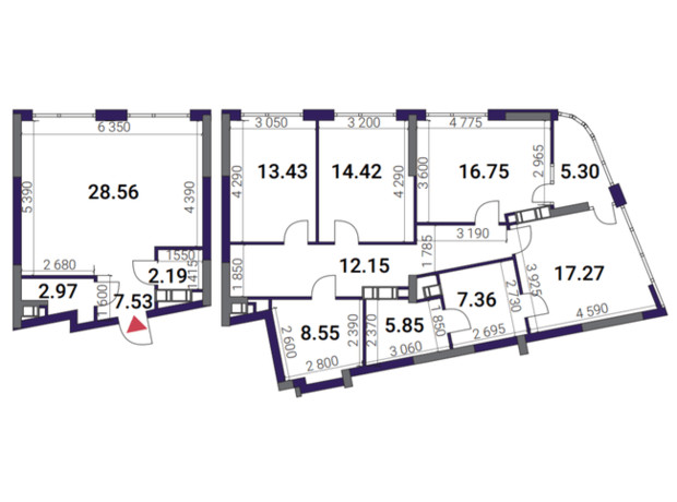 ЖК Great: планировка 4-комнатной квартиры 142.31 м²