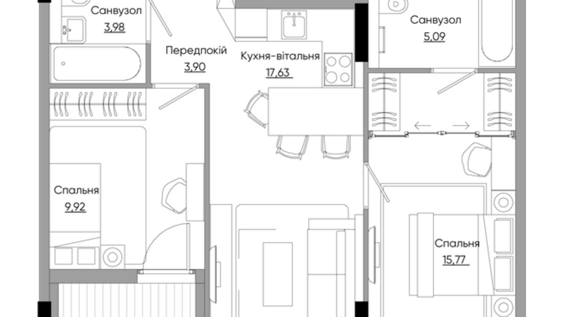 Планировка 2-комнатной квартиры в ЖК Lucky Land 60.73 м², фото 357912
