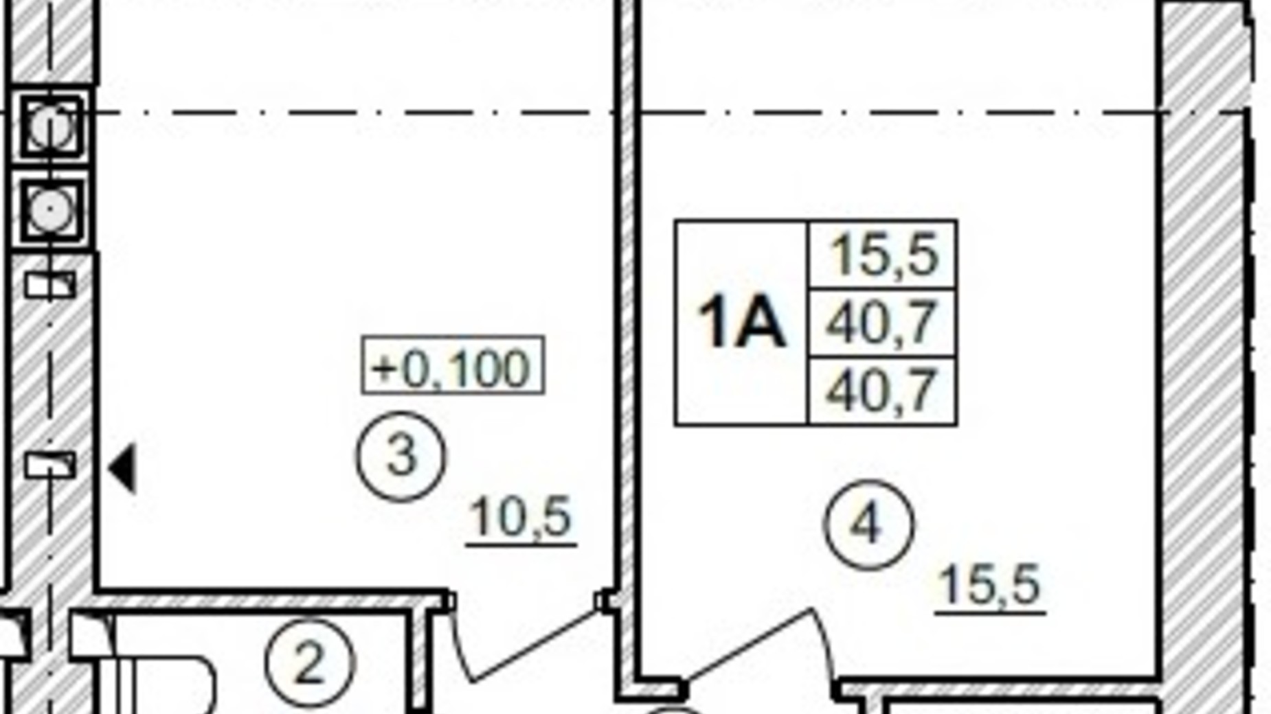 Планировка 1-комнатной квартиры в ЖК Синергия Сити (Kvartal Group) 41.1 м², фото 357944