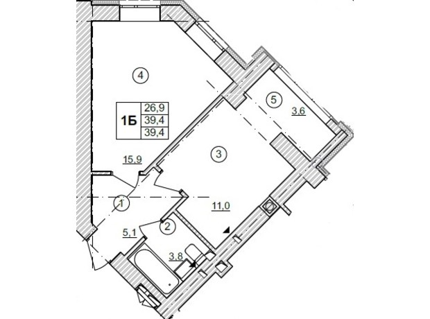 ЖК Синергия Сити (Kvartal Group): планировка 1-комнатной квартиры 40 м²