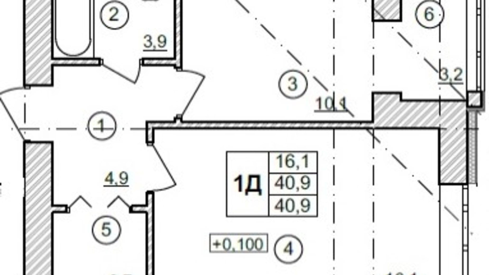 Планировка 1-комнатной квартиры в ЖК Синергия Сити (Kvartal Group) 41.4 м², фото 357946