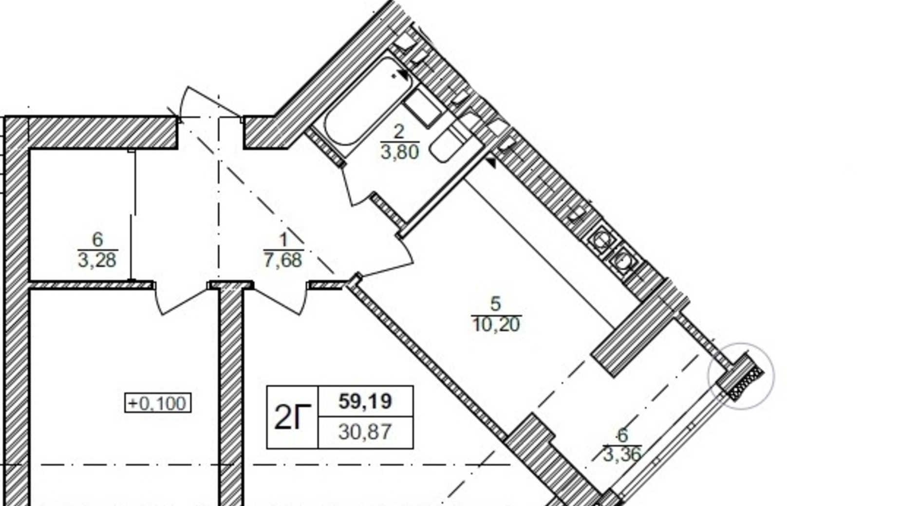 Планування 2-кімнатної квартири в ЖК Синергія Сіті 60.3 м², фото 357955