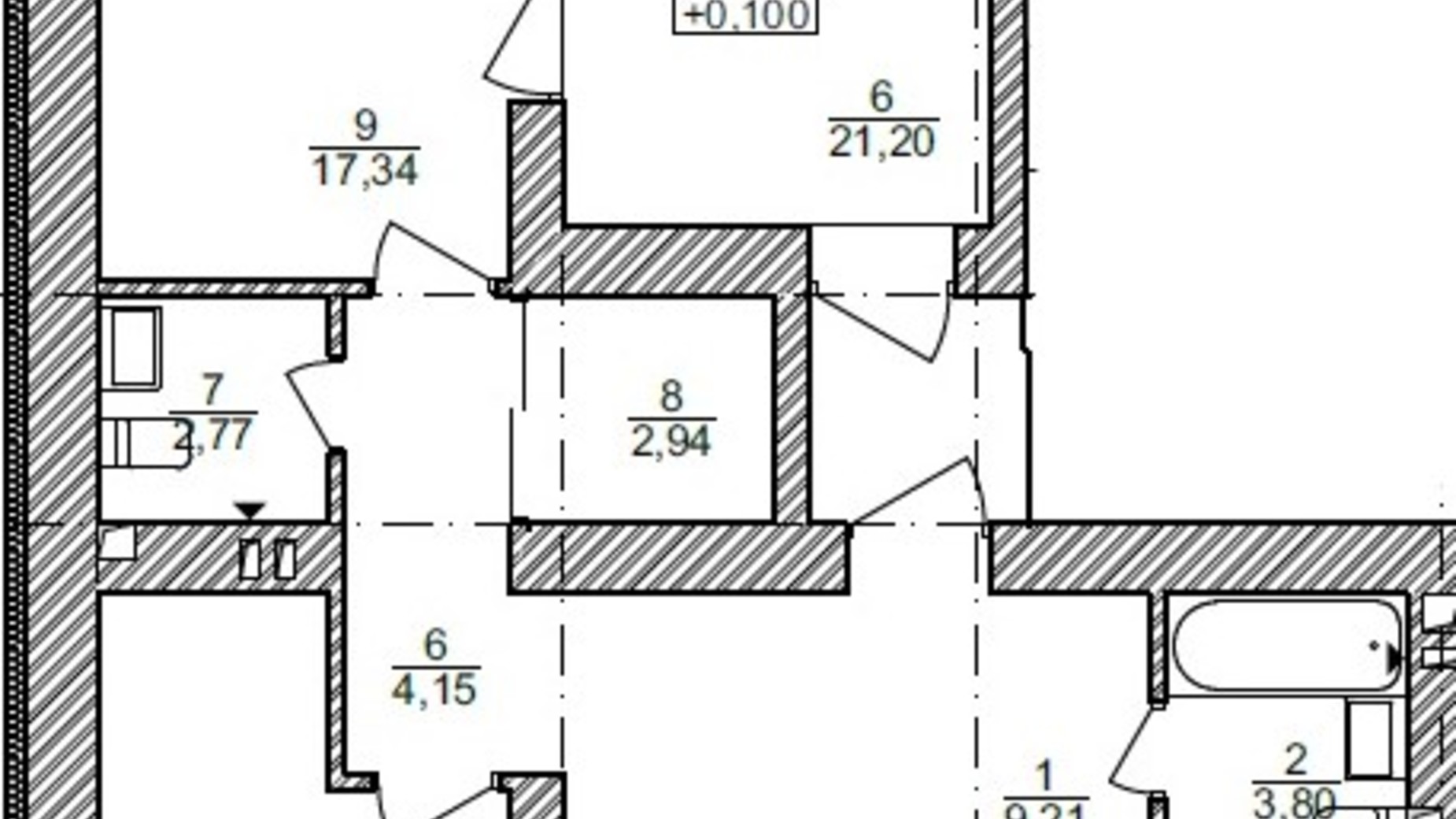 Планировка 2-комнатной квартиры в ЖК Синергия Сити (Kvartal Group) 92.8 м², фото 357956