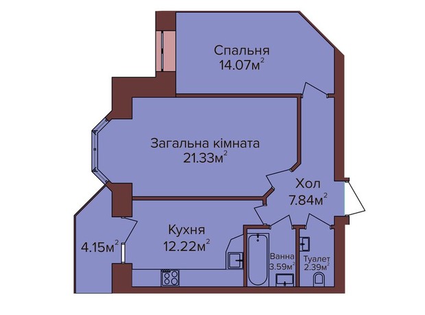 ЖК на бульварі Незалежності: планування 2-кімнатної квартири 65 м²