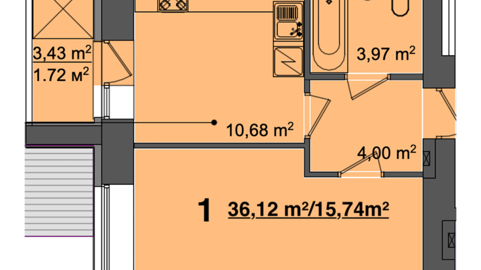Планування 1-кімнатної квартири в ЖК Світанок 36.12 м², фото 358136
