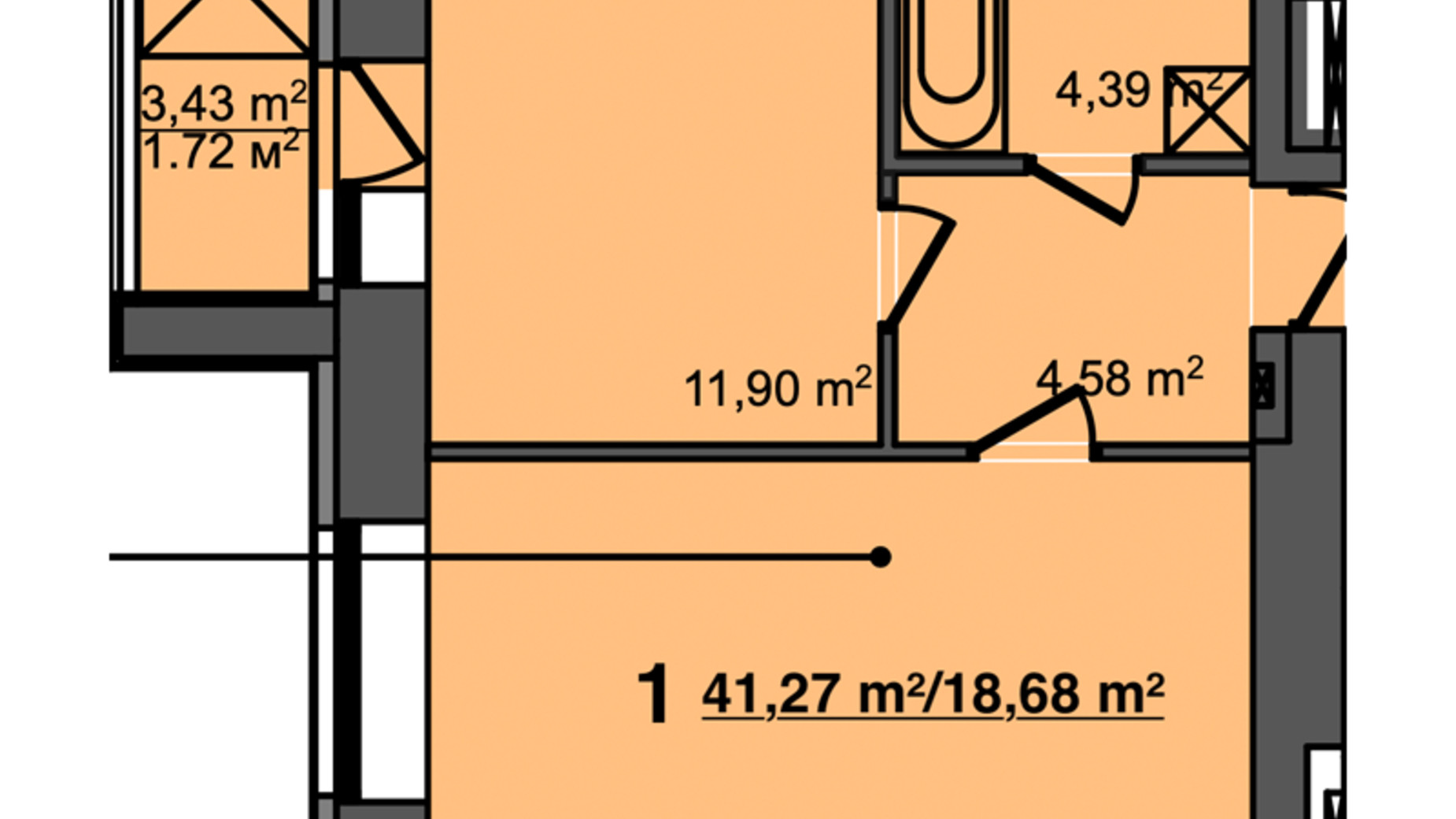 Планування 1-кімнатної квартири в ЖК Світанок 41.27 м², фото 358139