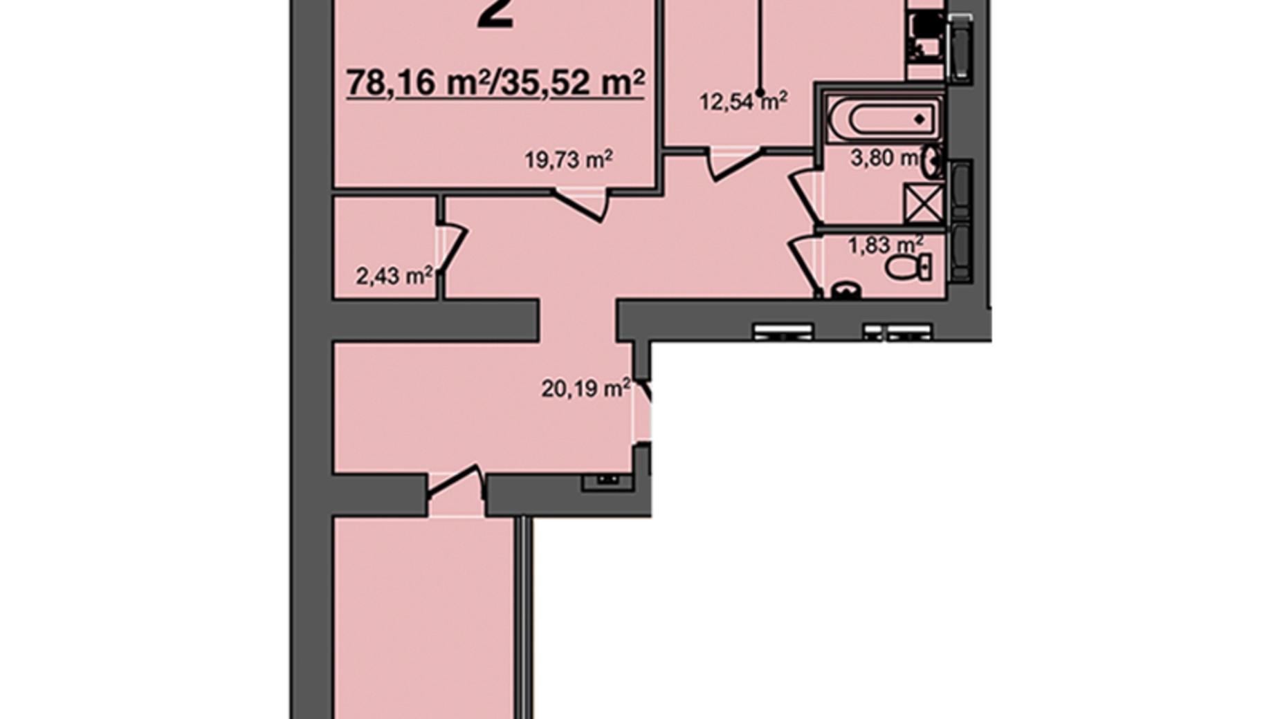 Планировка 2-комнатной квартиры в ЖК Світанок 78.16 м², фото 358149