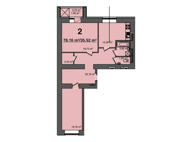 ЖК Світанок: планировка 2-комнатной квартиры 78.16 м²