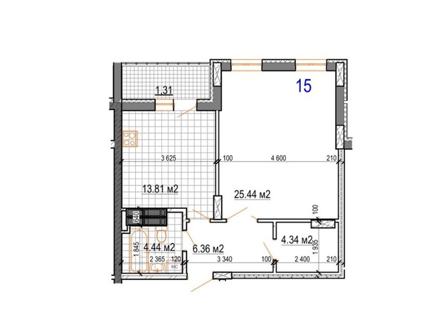 ЖК Вернисаж: планировка 1-комнатной квартиры 55.7 м²
