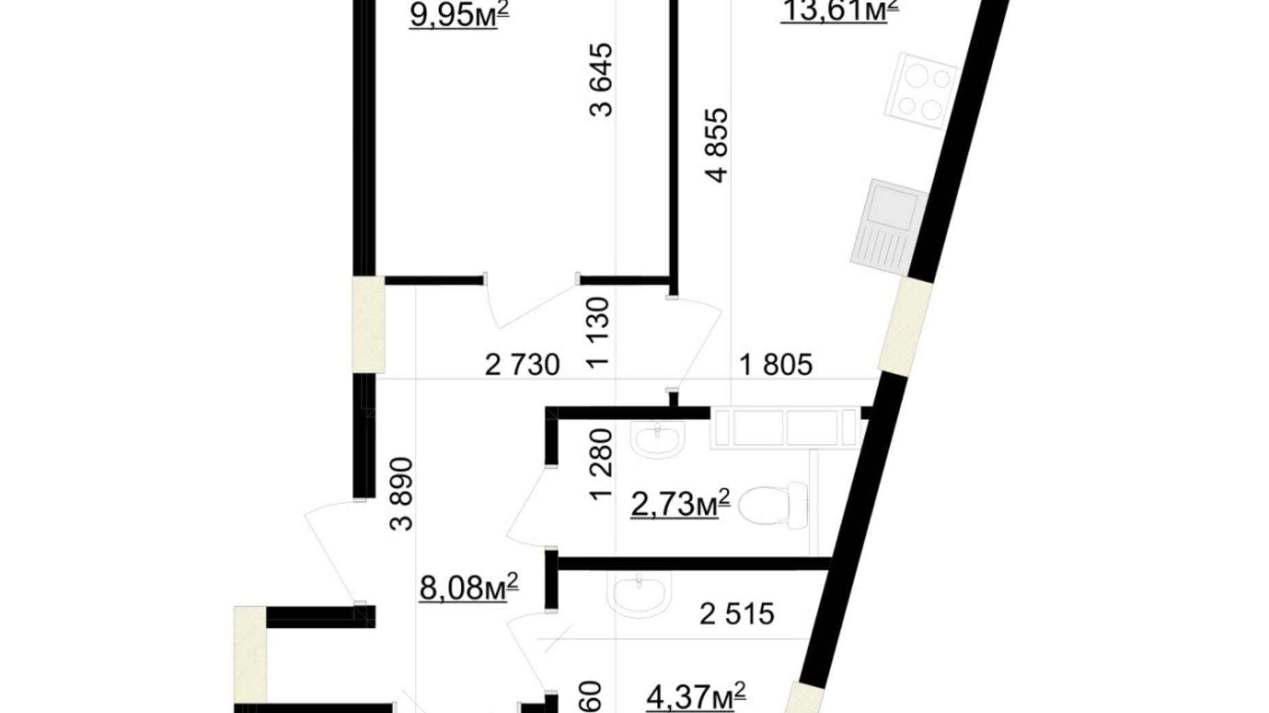 Планировка 2-комнатной квартиры в ЖК Вернисаж 61.16 м², фото 358215