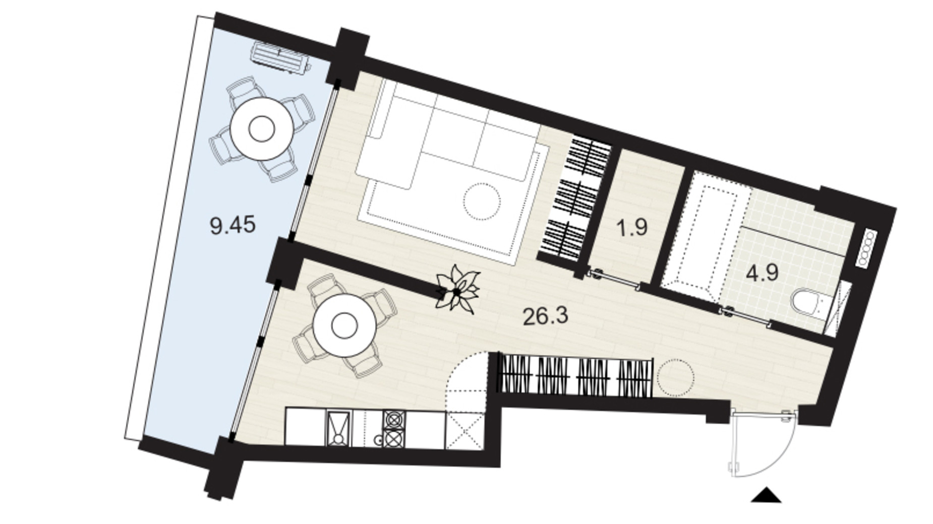 Планування 2-кімнатної квартири в Апарт-комплекс Primorsky Residence 54.3 м², фото 358249