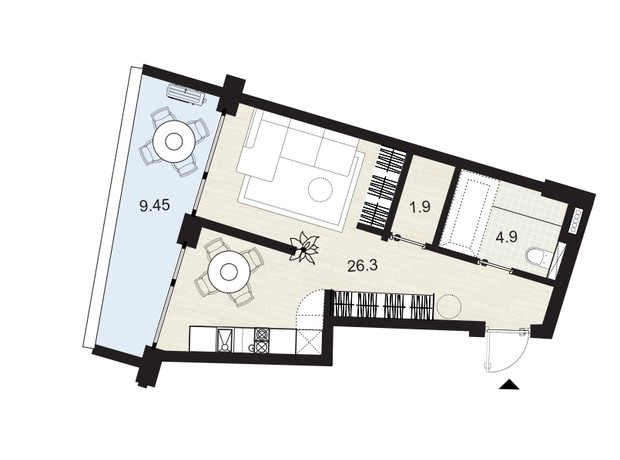 Апарт-комплекс Primorsky Residence: планування 2-кімнатної квартири 54.3 м²