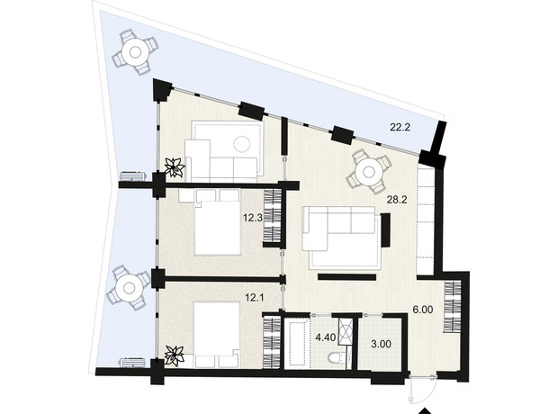 Апарт-комплекс Primorsky Residence: планування 3-кімнатної квартири 92 м²