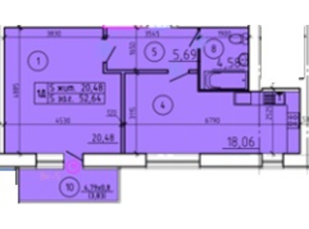 ЖК Еспланада: планування 1-кімнатної квартири 52.64 м²