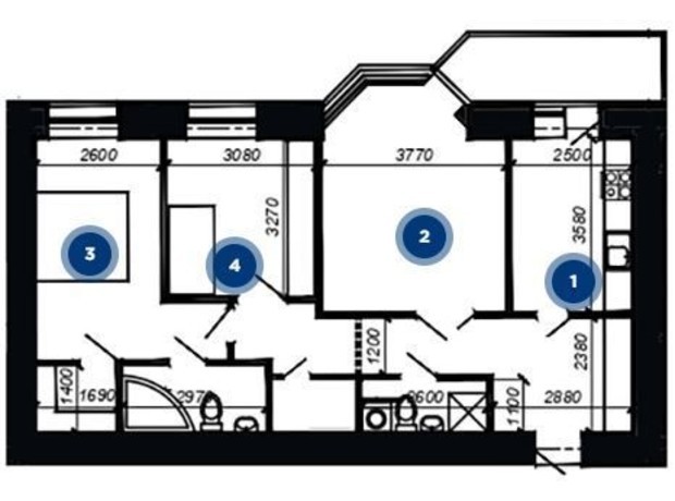 ЖК ул. Глубокая, 19: планировка 3-комнатной квартиры 76.35 м²