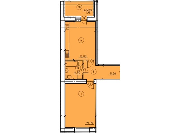 ЖК Еспланада: планування 1-кімнатної квартири 51.9 м²