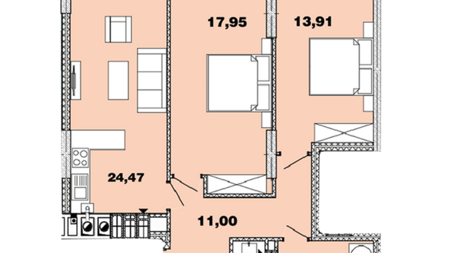 Планировка 2-комнатной квартиры в ЖК Crystal  Avenue 74.67 м², фото 358368