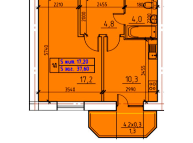 ЖК Эспланада: планировка 1-комнатной квартиры 37.6 м²