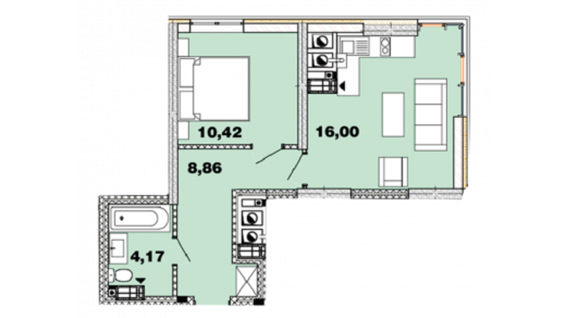 Планировка 1-комнатной квартиры в ЖК Crystal  Avenue 39.44 м², фото 358404