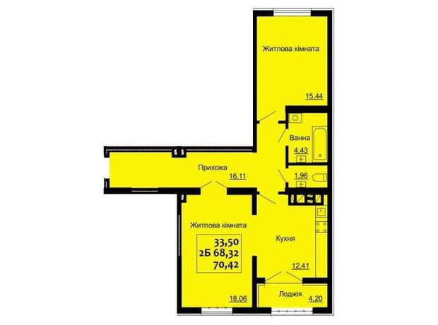 ЖК Варшавский: планировка 2-комнатной квартиры 70.42 м²