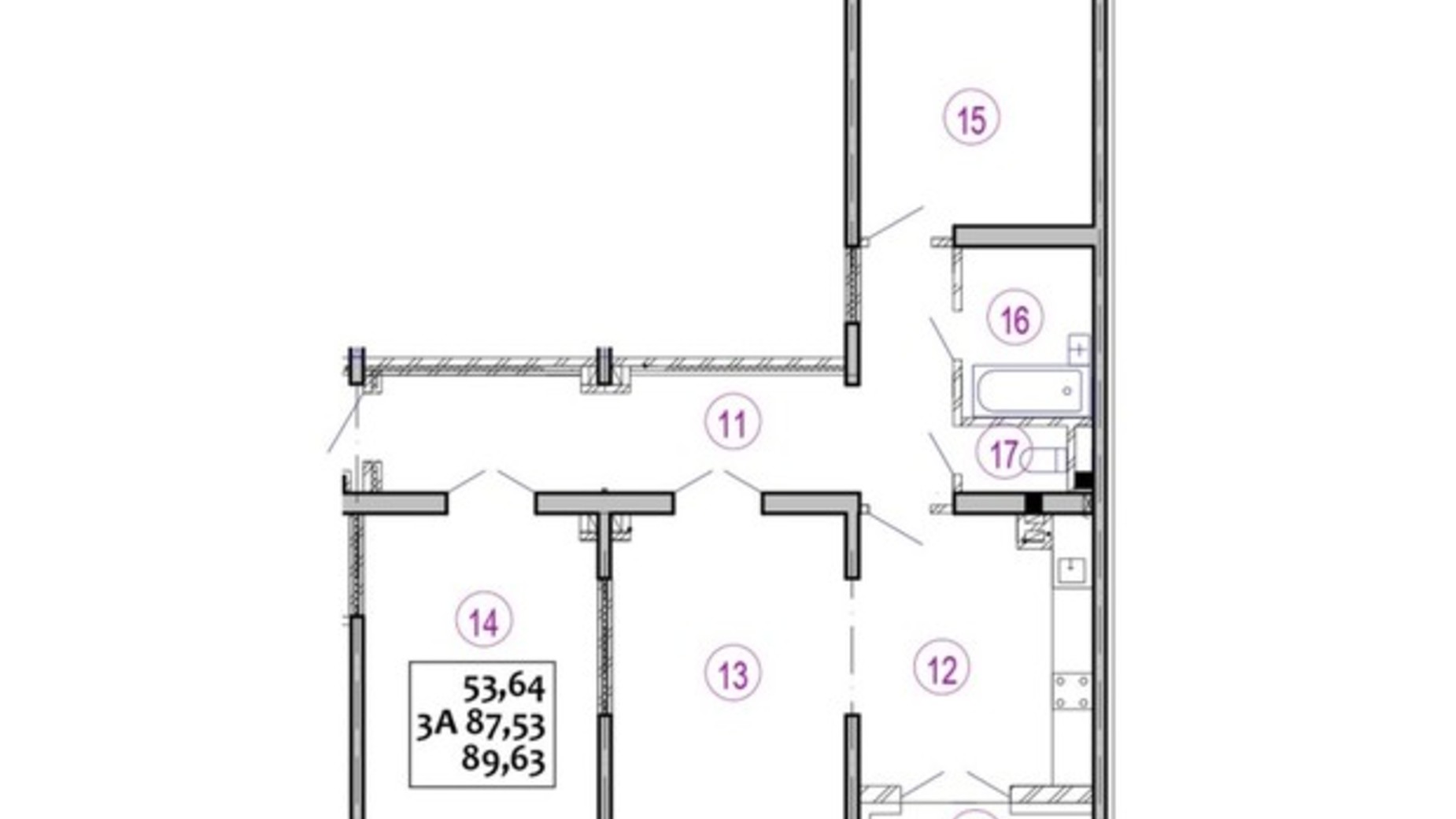 Планировка 3-комнатной квартиры в ЖК Варшавский 89.83 м², фото 358418