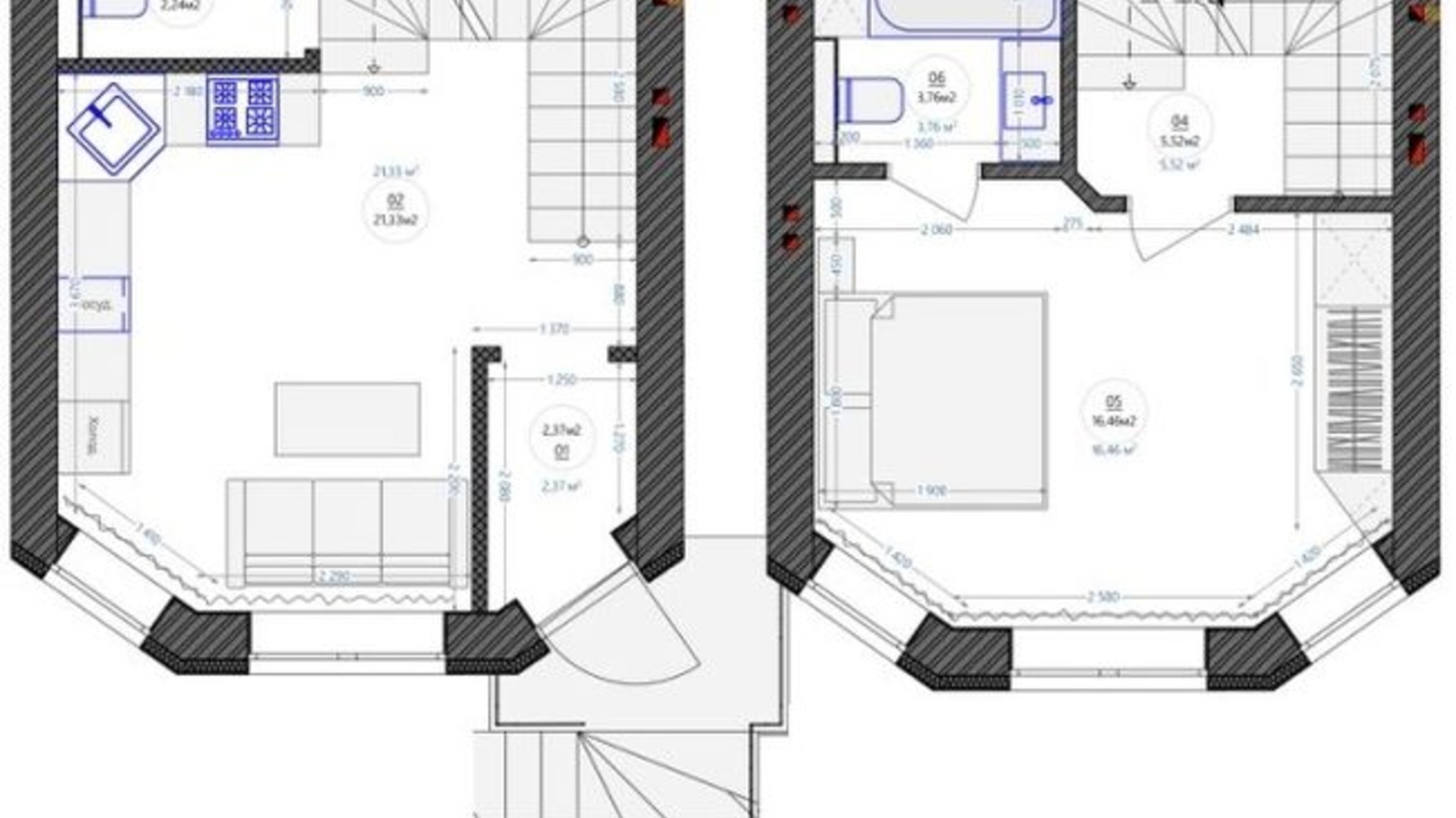 Планування багато­рівневої квартири в ЖК Трояндовий 52.8 м², фото 358480