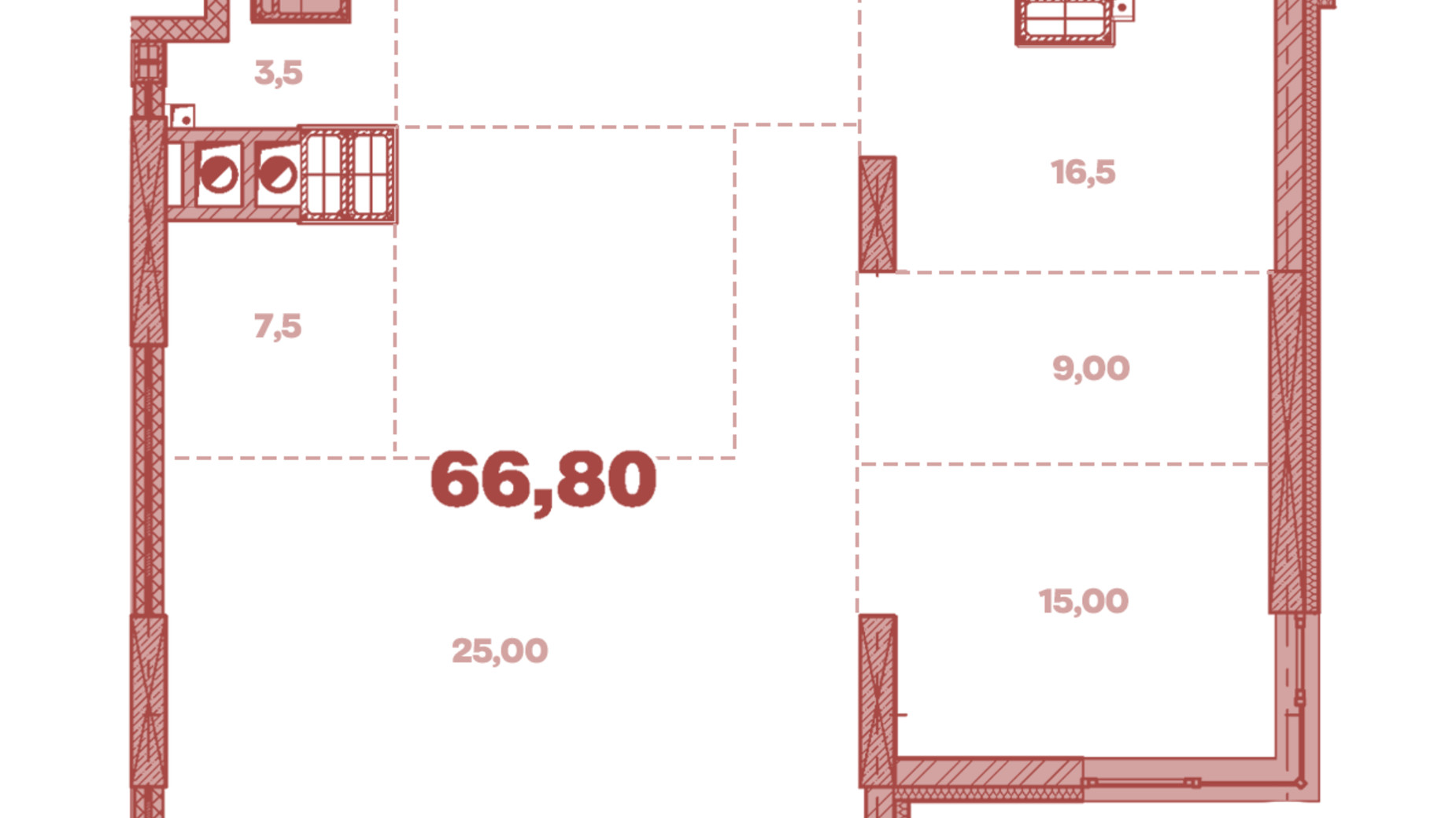 Планировка 2-комнатной квартиры в ЖК Crystal  Avenue 65.5 м², фото 358629