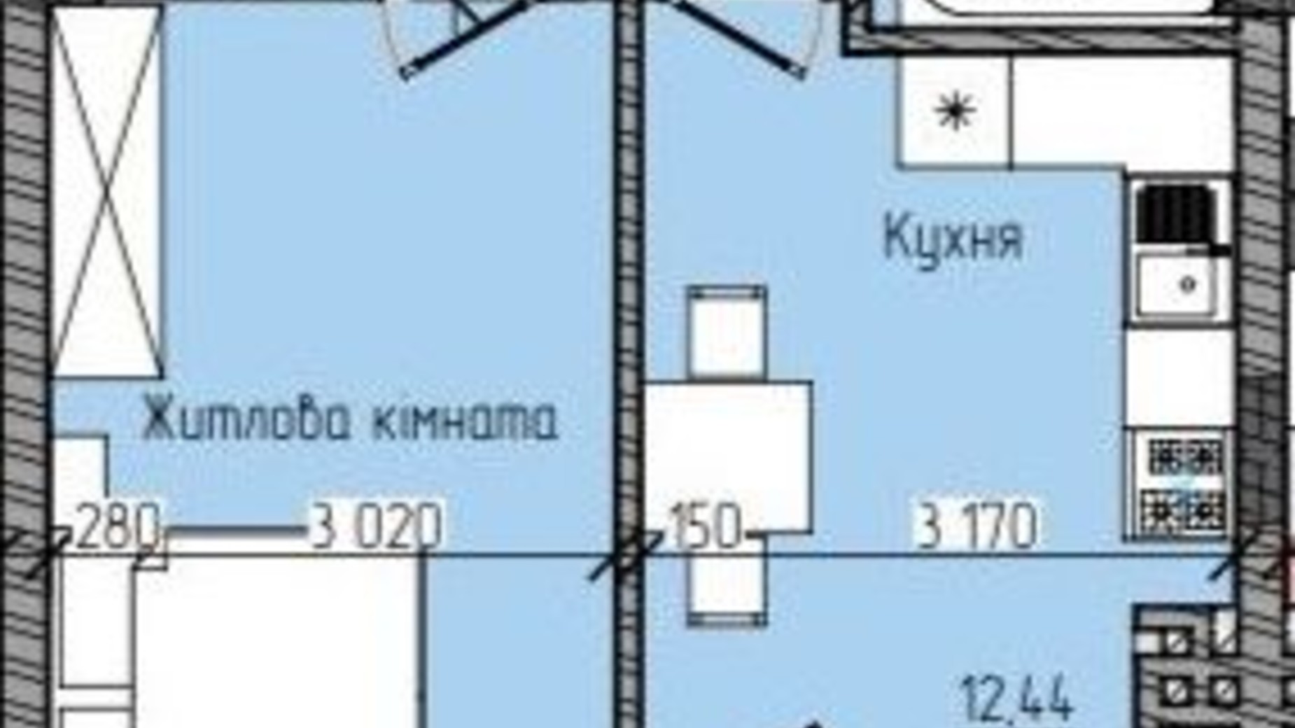 Планировка 1-комнатной квартиры в ЖК Modern Home 44.69 м², фото 358673