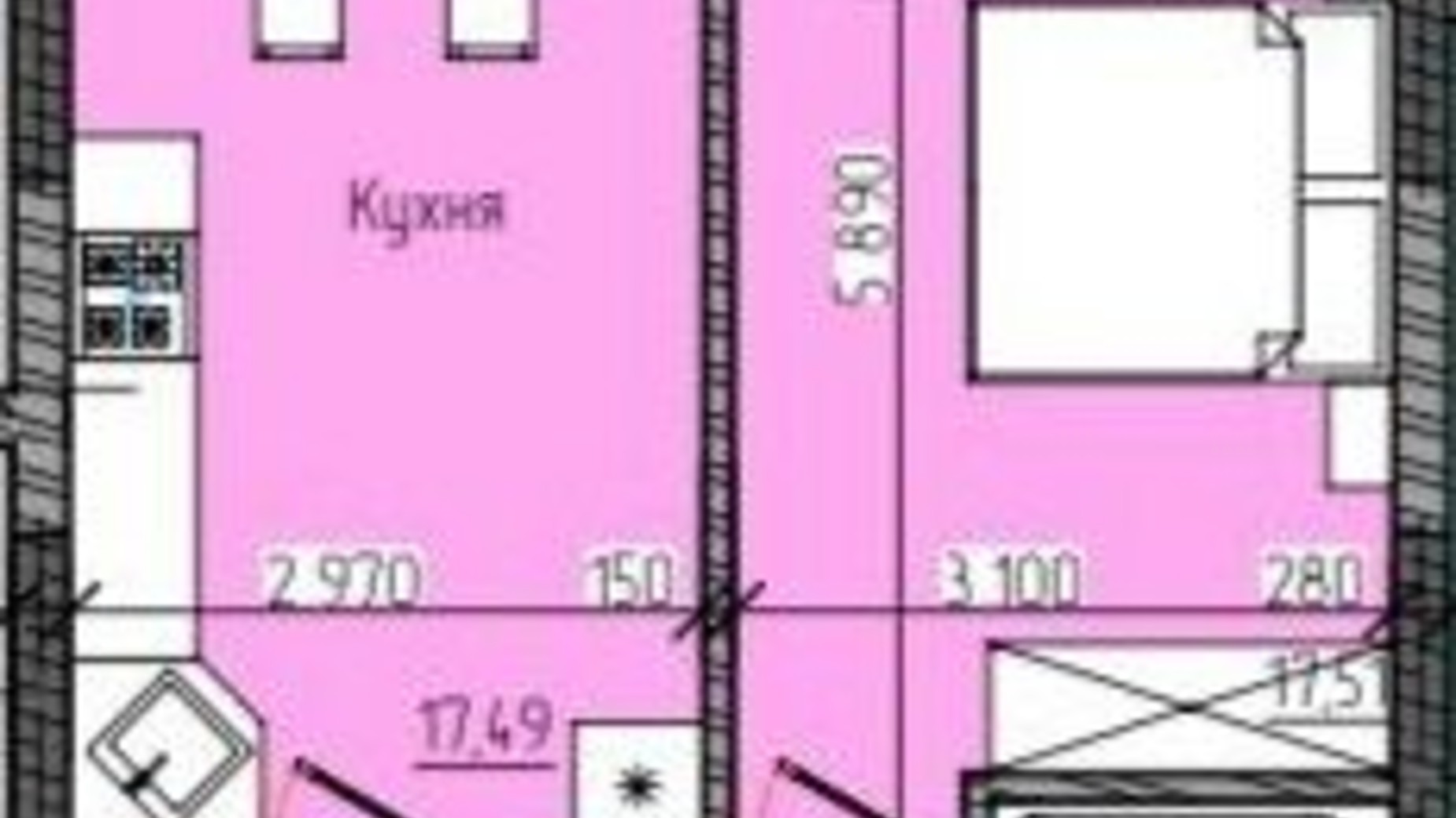 Планування 1-кімнатної квартири в ЖК Modern Home 46.83 м², фото 358674