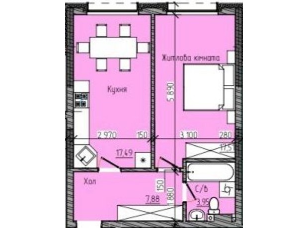 ЖК Modern Home: планировка 1-комнатной квартиры 46.83 м²
