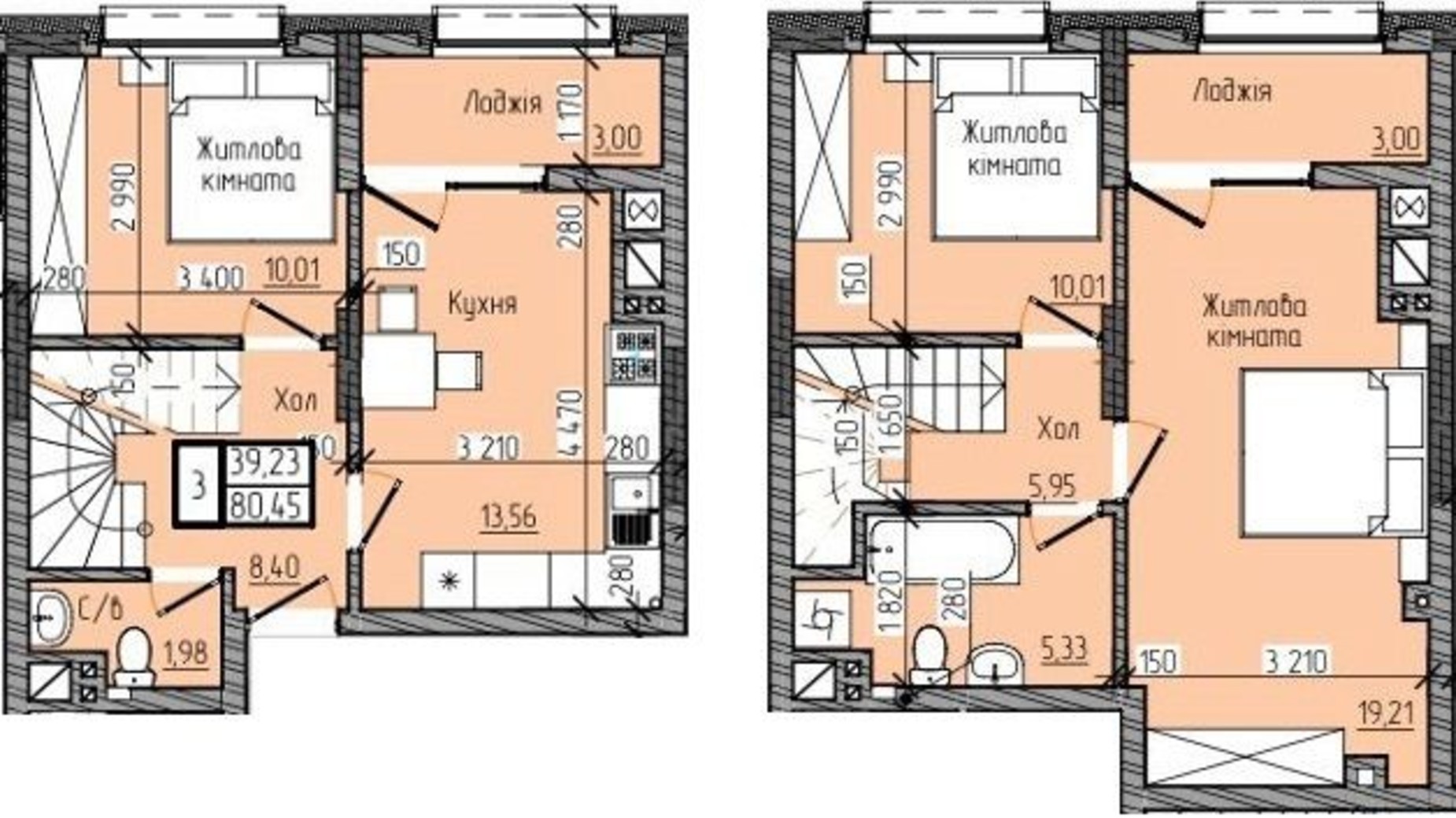 Планировка 3-комнатной квартиры в ЖК Modern Home 80.45 м², фото 358680