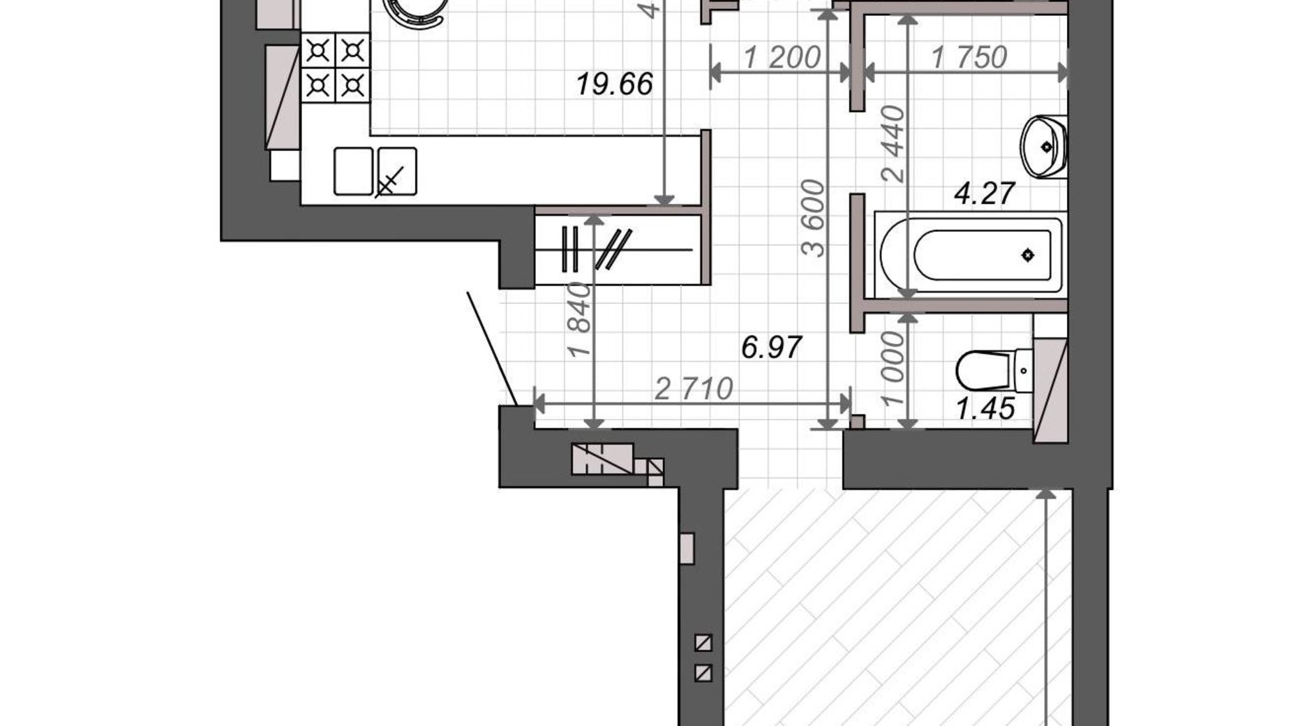 Планування 2-кімнатної квартири в ЖК Нові Метри PARK 62.8 м², фото 358688