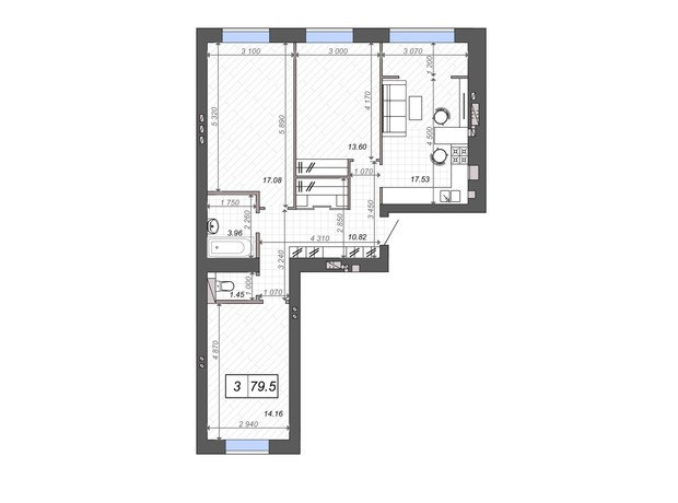 ЖК Новые Метры PARK: планировка 3-комнатной квартиры 81.4 м²