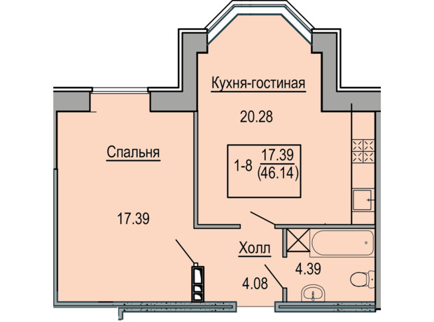 ЖК Софиевская сфера: планировка 2-комнатной квартиры 46.14 м²