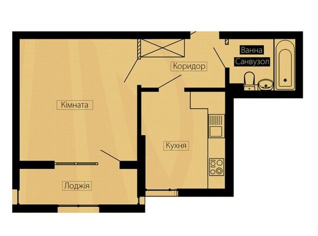 ЖК Сrystal River: планування 1-кімнатної квартири 40.49 м²