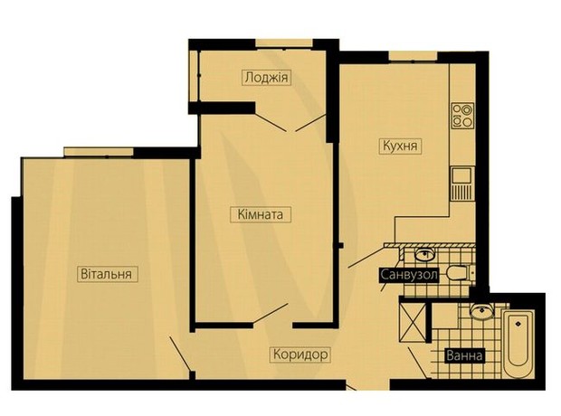 ЖК Сrystal River: планировка 2-комнатной квартиры 63.79 м²