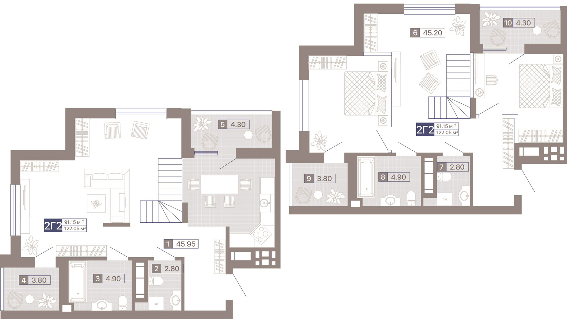 Планировка много­уровневой квартиры в ЖК Лукьяновский каскад 122.05 м², фото 359288