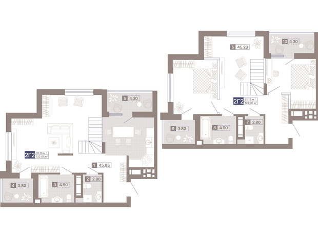 ЖК Лук’янівський каскад: планування 2-кімнатної квартири 122.05 м²