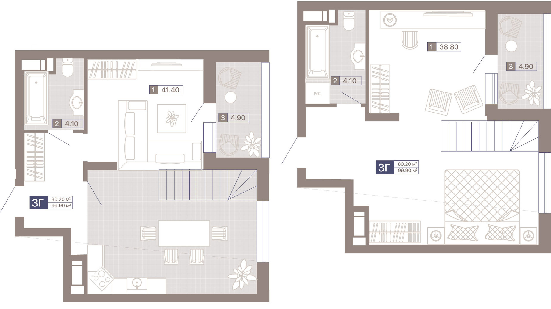 Планировка много­уровневой квартиры в ЖК Лукьяновский каскад 99.9 м², фото 359290