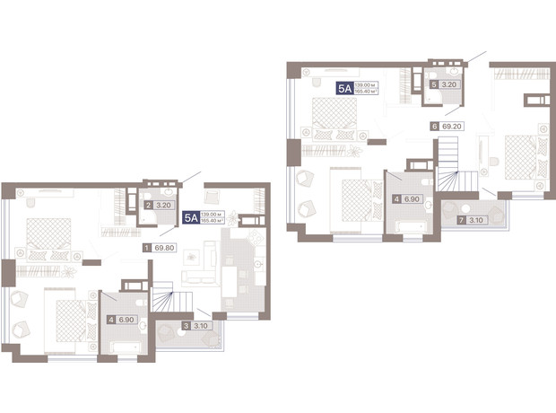 ЖК Лукьяновский каскад: планировка 5-комнатной квартиры 166.4 м²