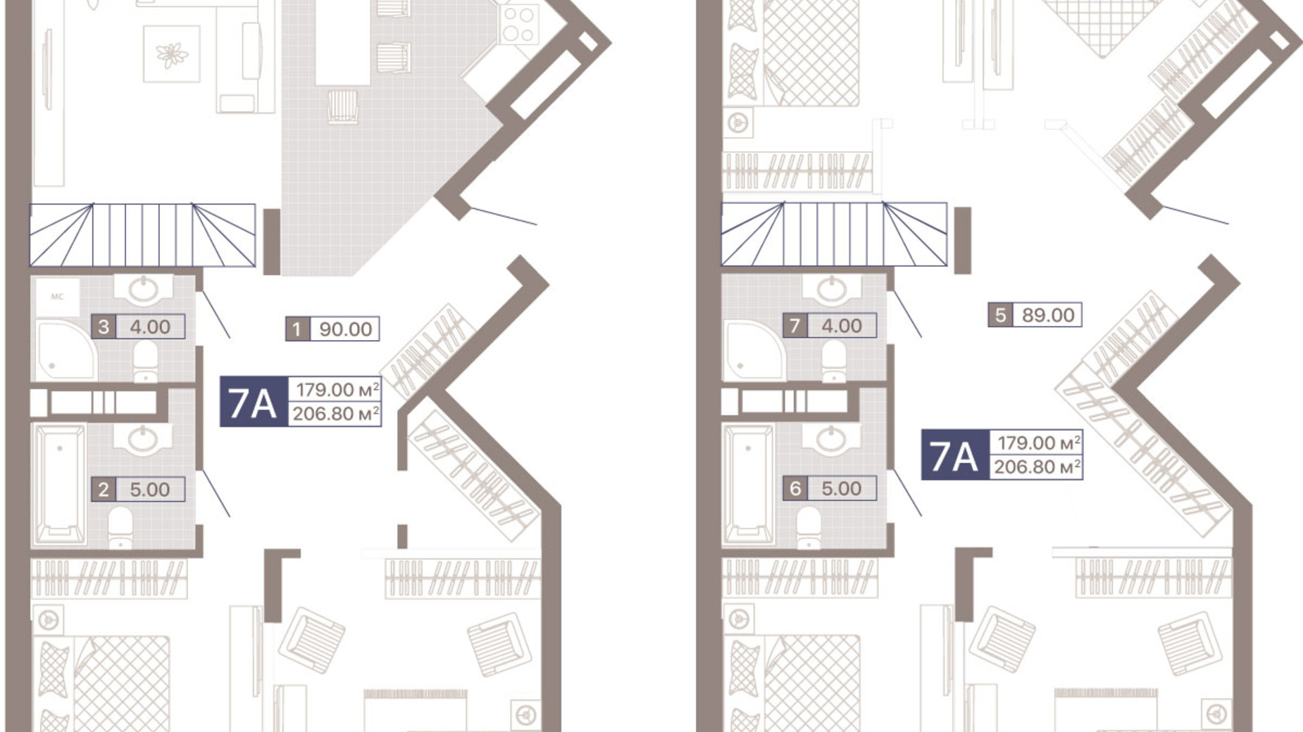 Планировка много­уровневой квартиры в ЖК Лукьяновский каскад 206.8 м², фото 359292